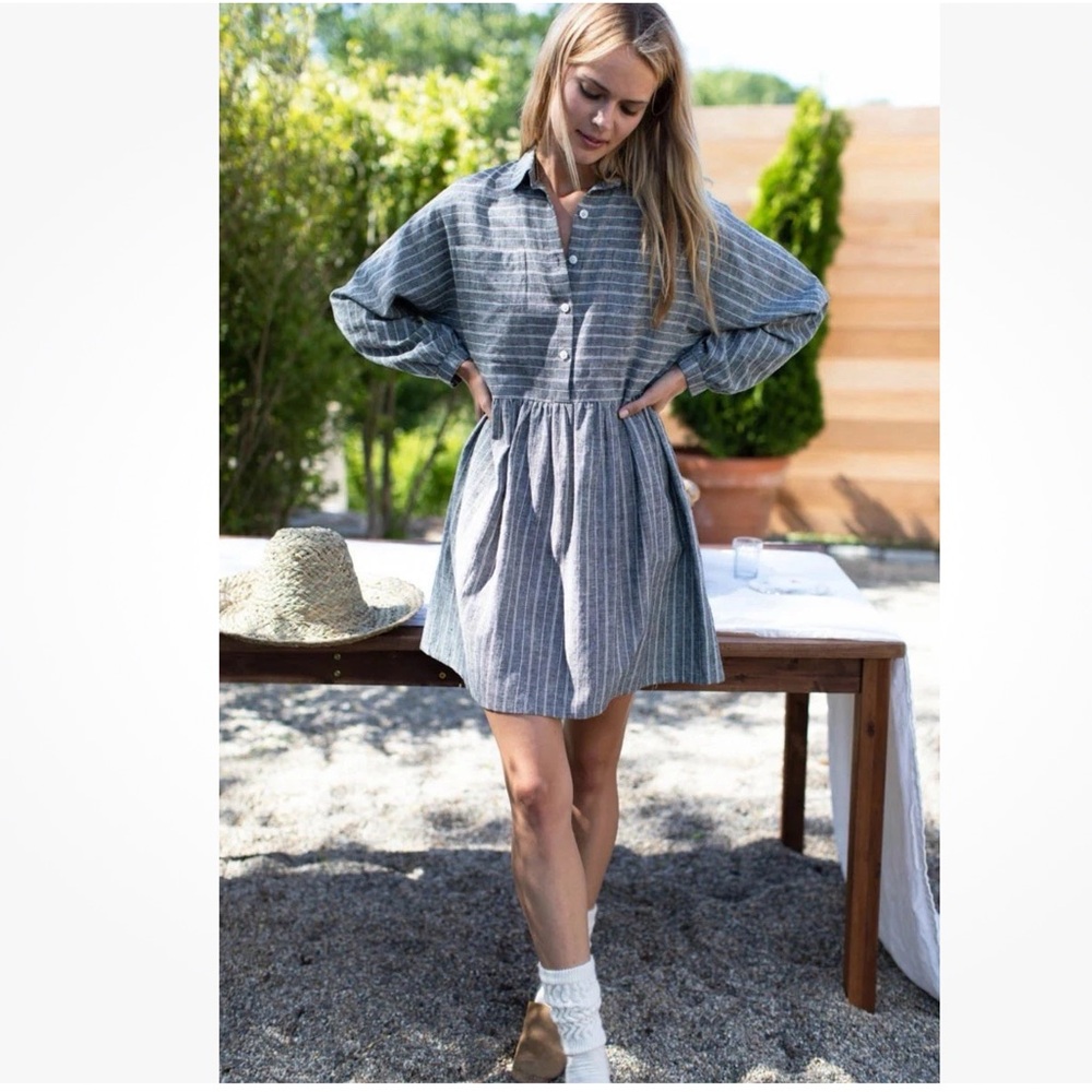 Emerson Fry Selma Striped Collar Dress with Pockets Hemp & Organic Cotton Small